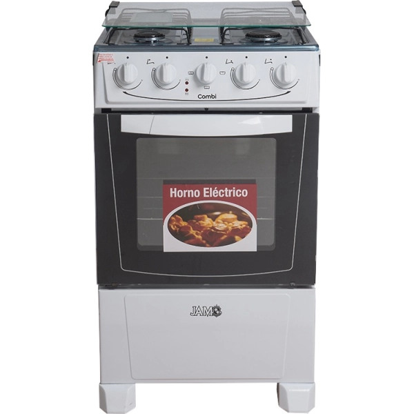 COCINA A GAS JAM COMBI 4 HORNALLAS CON HORNO ELÉCTRICO BLANCA 1750W 230V