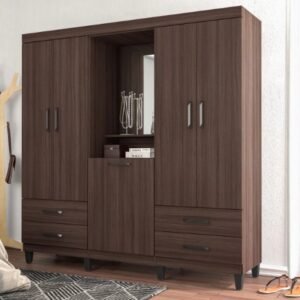 ROPERO POLITORNO MARRON OSCURO ANHEMBI 5 PUERTAS CON ESPEJO Y 4 CAJONES 20072