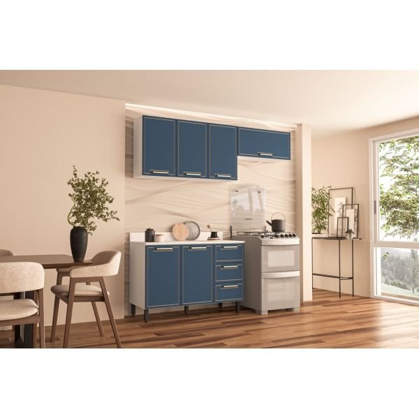 KIT DE COCINA AMARA POLITORNO CON PATITAS 6 PUERTAS 3 CAJONES BLANCO/AZUL - Imagen 2