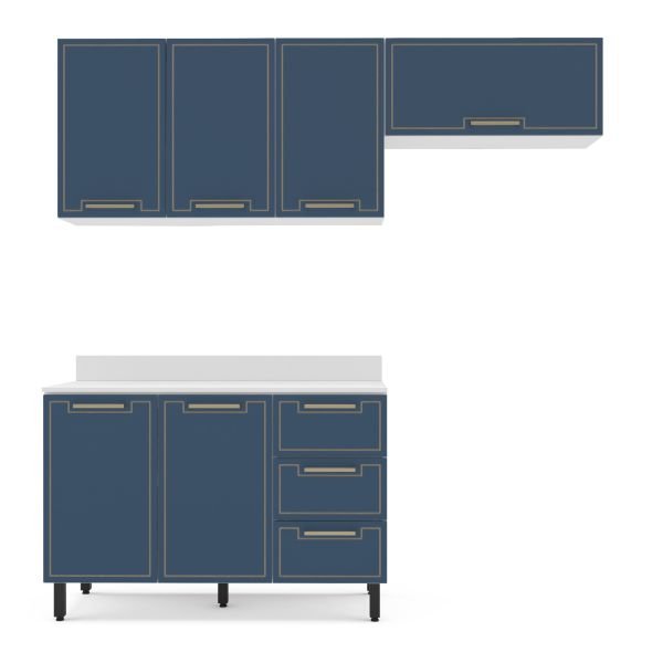 KIT DE COCINA AMARA POLITORNO CON PATITAS 6 PUERTAS 3 CAJONES BLANCO/AZUL - Imagen 3