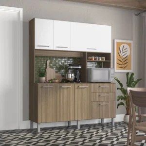 KIT DE COCINA ANTONIA POLITORNO CON PATITAS 6 PUERTAS 3 CAJONES CASTAÑO/BLANCO