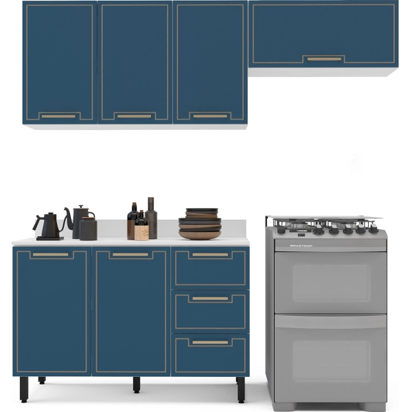 KIT DE COCINA AMARA POLITORNO CON PATITAS 6 PUERTAS 3 CAJONES BLANCO/AZUL