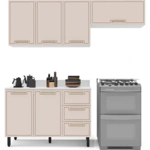 KIT DE COCINA AMARA POLITORNO CON PATITAS 6 PUERTAS 3 CAJONES BLANCO/CREMA