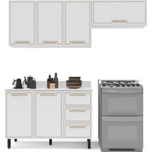 KIT DE COCINA AMARA POLITORNO CON PATITAS 6 PUERTAS 3 CAJONES BLANCO/BLANCO