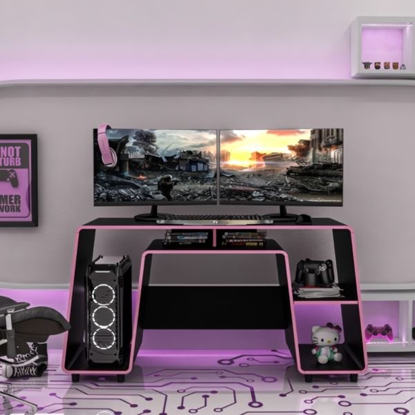 MESA GAMER POLITORNO LONDON NEGRO/ROSA 200512 - Imagen 3