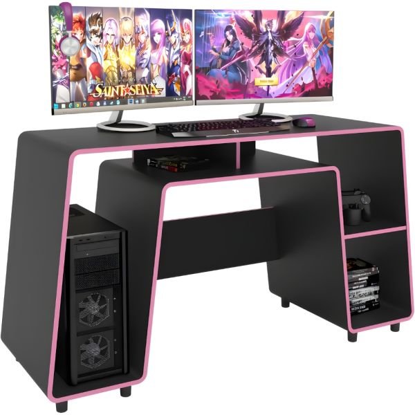 MESA GAMER POLITORNO LONDON NEGRO/ROSA 200512 - Imagen 2