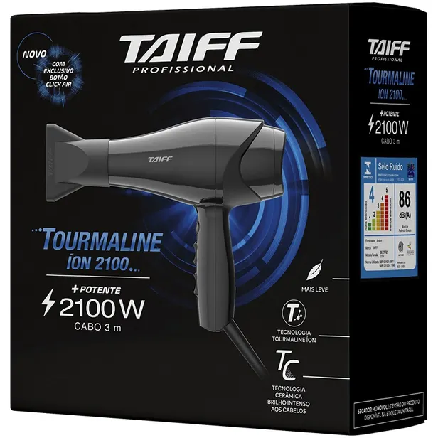 SECADOR DE PELO TAIFF TOURMALINE ION 2100W NEGRO - Imagen 3