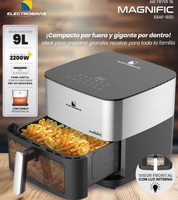 FREIDORA AIR FRYER ELECTROBRAS C/ VISOR DIGITAL MAGNIFIC 9L 2200W NEGRO - Imagen 2