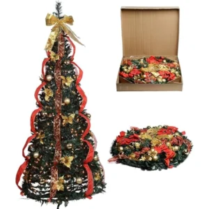 ARBOL DE NAVIDAD AUTOARMABLE, CON  ADORNOS, ALTURA 1,8 MT