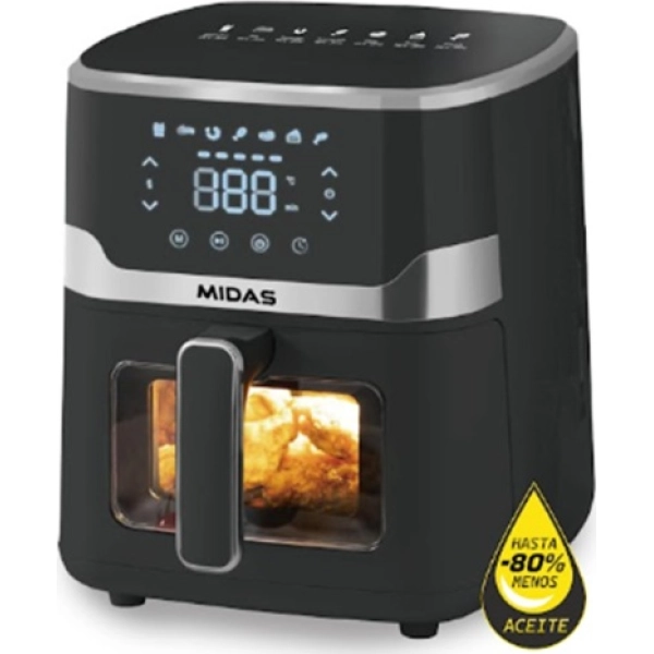 FREIDORA AIR FRYER MIDAS C/ VISOR KAMBA PRO 5.5L 1350W NEGRO