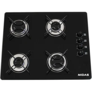 ANAFE A GAS MIDAS EMPOTRABLE 4 HORNALLAS NEGRO VIDRIO TEMPLADO