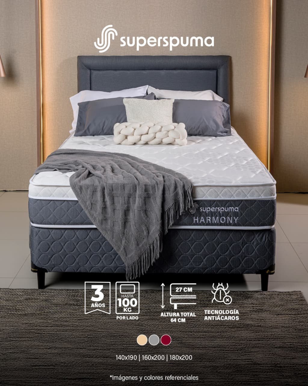 SOMMIER SUPERSPUMA HARMONY 160X200 JUEGO COMPLETO