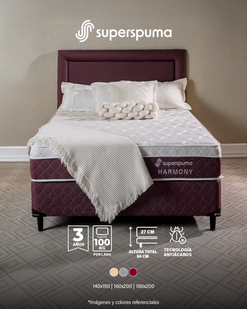 SOMMIER SUPERSPUMA HARMONY 160X200 JUEGO COMPLETO - Imagen 3