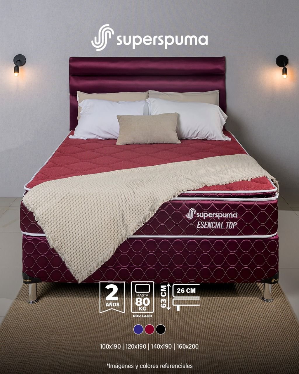 SOMMIER SUPERSPUMA ESENCIAL TOP 140X190 JUEGO COMPLETO - Imagen 3
