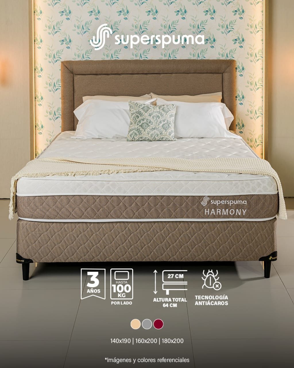 SOMMIER SUPERSPUMA HARMONY 160X200 JUEGO COMPLETO - Imagen 2