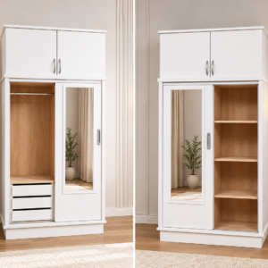 ROPERO DE MADERA NACIONAL DE 2 CUERPOS CON PUERTAS CORREDIZAS TONO BLANCO