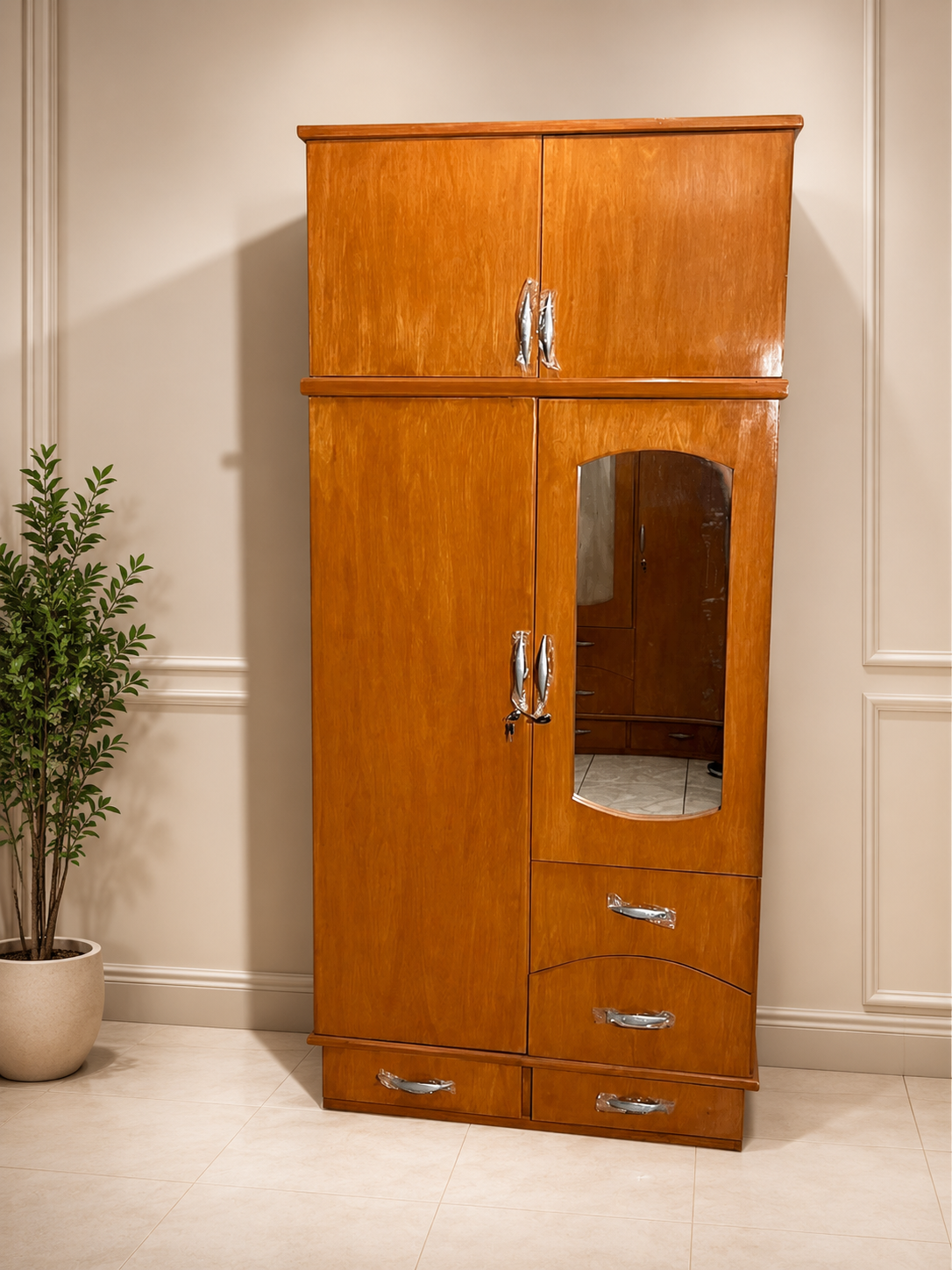 ROPERO DE MADERA NACIONAL DE 2 PUERTAS CON ESPEJO