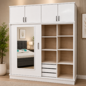 ROPERO DE MADERA NACIONAL DE 4 CUERPOS CON PUERTAS CORREDIZAS TONO BLANCO