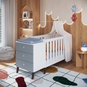 CUNA MULTIFUNCIONAL BLANCO CON CELESTE MOVELMAX