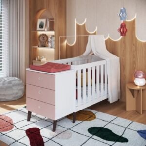 CUNA MULTIFUNCIONAL BLANCO CON ROSA MOVELMAX