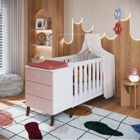 CUNA MULTIFUNCIONAL BLANCO CON ROSA MOVELMAX