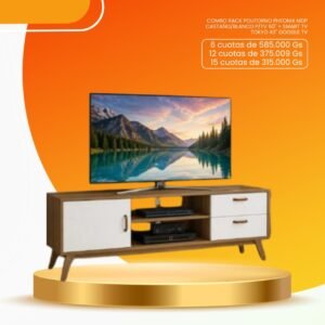 COMBO RACK POLITORNO PHEONIX MDP CASTAÑO/BLANCO P/TV 60" + SMART TV TOKYO 43" GOOGLE TV