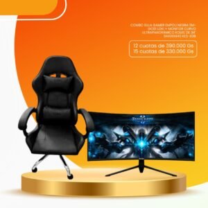 COMBO SILLA GAMER EMPOLI NEGRA EM-GC01 LOKI + MONITOR CURVO ULTRAPANORÁMICO KOLKE DE 34" KES-838