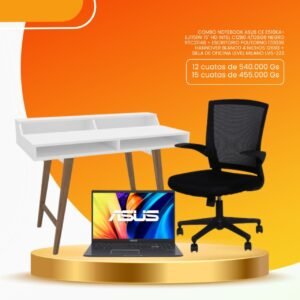 COMBO NOTEBOOK ASUS CE E510KA-EJ1151W 15" HD INTEL 4/128GB NEGRO  + ESCRITORIO POLITORNO HANNOVER + SILLA DE OFICINA LEVEL MILANO LVS-223