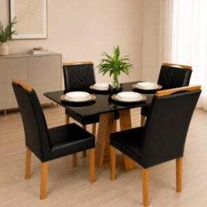 JUEGO DE COMEDOR MOVELMAX RUBI 4 SILLAS MADERA/VIDRIO ANITTA CUERINA YPE/PETRO