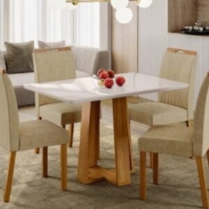 JUEGO DE COMEDOR MOVELMAX RUBI 4 SILLAS MADERA/VIDRIO TAINA YPE/OFF WHITE