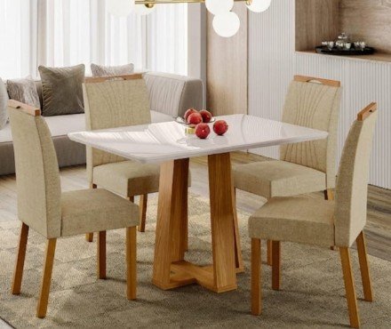 JUEGO DE COMEDOR MOVELMAX RUBI 4 SILLAS MADERA/VIDRIO TAINA YPE/OFF WHITE