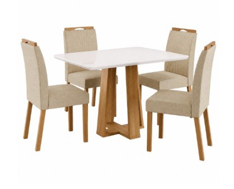 JUEGO DE COMEDOR MOVELMAX RUBI 4 SILLAS MADERA/VIDRIO TAINA YPE/OFF WHITE - Imagen 2