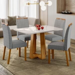 JUEGO DE COMEDOR MOVELMAX RUBI 4 SILLAS MADERA/VIDRIO TAINA YPE/OFF WHITE