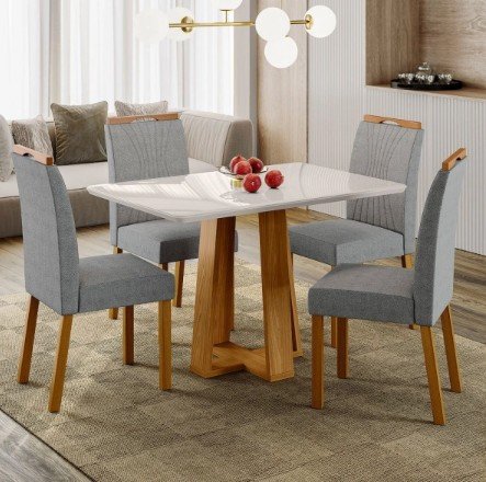 JUEGO DE COMEDOR MOVELMAX RUBI 4 SILLAS MADERA/VIDRIO TAINA YPE/OFF WHITE