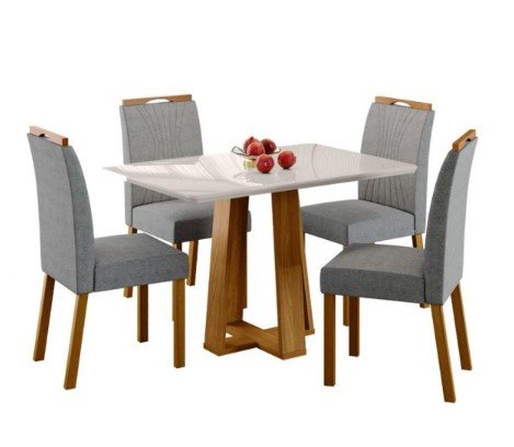 JUEGO DE COMEDOR MOVELMAX RUBI 4 SILLAS MADERA/VIDRIO TAINA YPE/OFF WHITE - Imagen 2