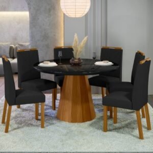 JUEGO DE COMEDOR MOVELMAX ISIS 6 SILLAS MADERA/VIDRIO ANITTA YPE PETRO