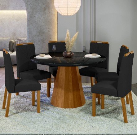 JUEGO DE COMEDOR MOVELMAX ISIS 6 SILLAS MADERA/VIDRIO ANITTA YPE PETRO