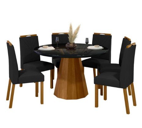 JUEGO DE COMEDOR MOVELMAX ISIS 6 SILLAS MADERA/VIDRIO ANITTA YPE PETRO - Imagen 2