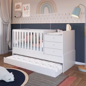CUNA CAMA MULTIFUNCIONAL BLANCO CON AUXILIAR MOVELMAX
